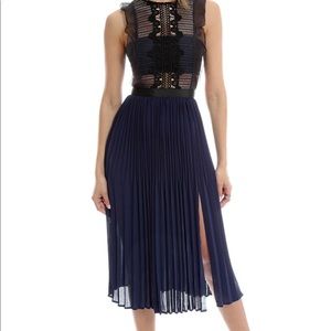Self Portrait Pleated Navy midi Dress